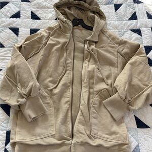Free People movement Tan Oversized Cotton Zip Up Hoodie Sweatshirt Size Small